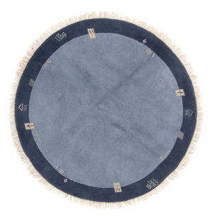 Nepal Teppich rund  - 197 x 197 cm - blau
