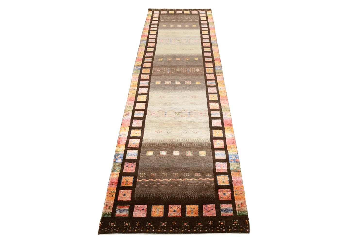 Läufer Gabbeh - Loribaft Indus - 306 x 80 cm - dunkelbeige