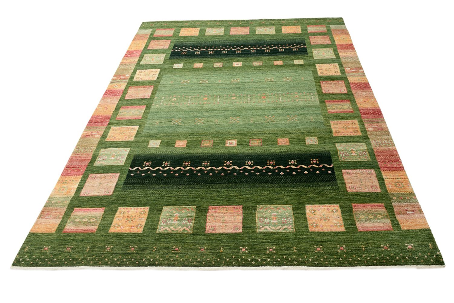 Gabbeh Teppich - Loribaft Indus - 238 x 173 cm - grün