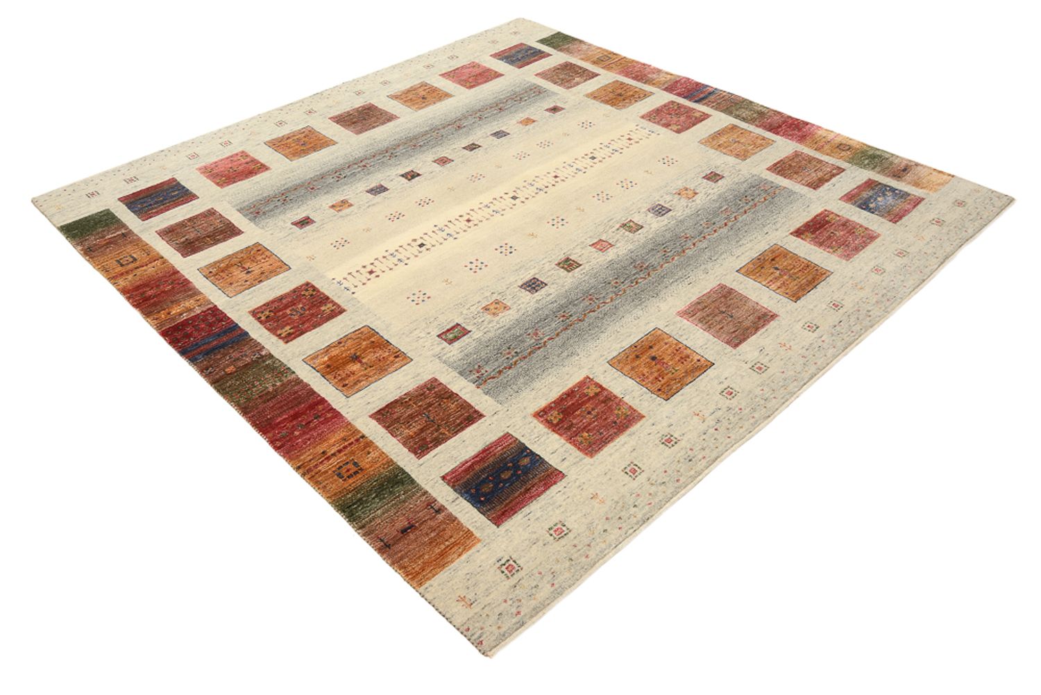 Gabbeh Teppich - Loribaft Indus quadratisch  - 206 x 204 cm - dunkelbeige