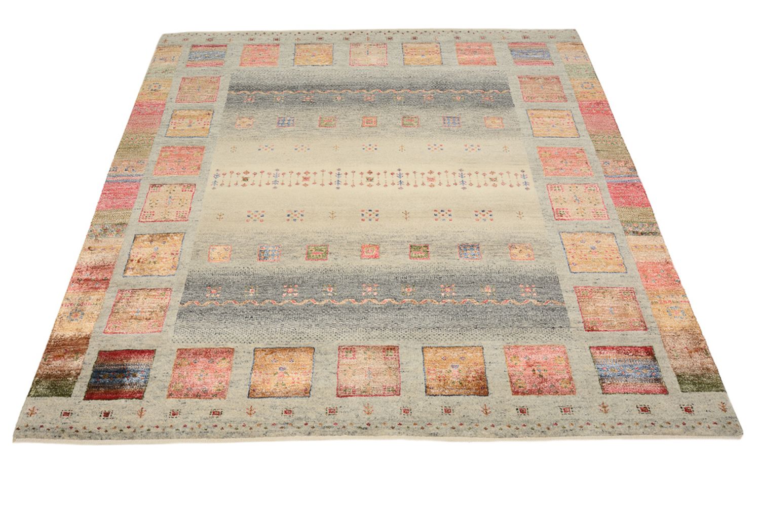 Gabbeh Teppich - Loribaft Indus quadratisch  - 156 x 156 cm - dunkelbeige