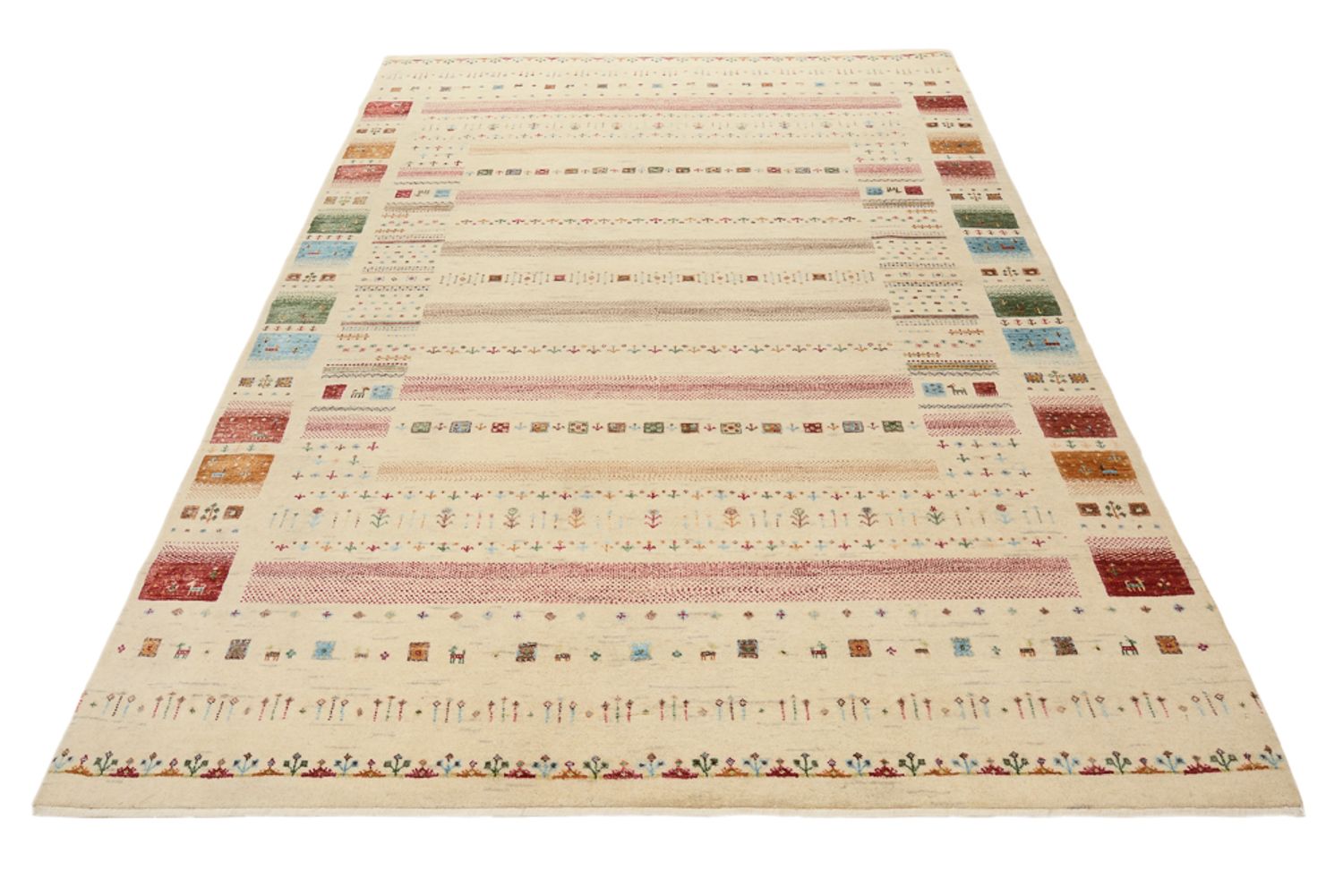 Gabbeh Teppich - Loribaft Indus - 246 x 174 cm - hellbeige