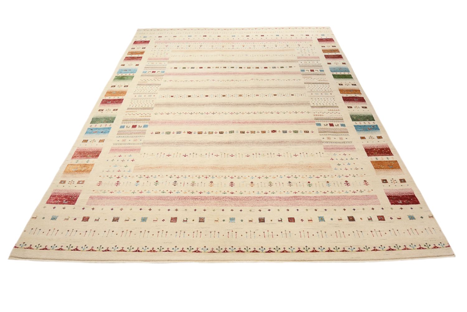 Gabbeh Teppich - Loribaft Indus - 356 x 251 cm - hellbeige