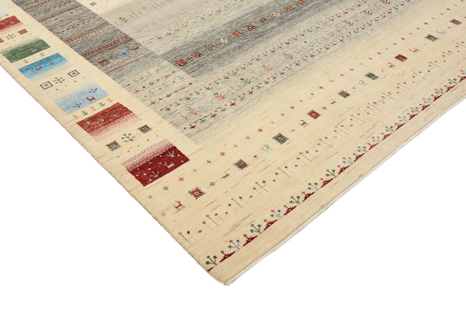 Gabbeh Teppich - Loribaft Indus - 304 x 251 cm - hellbeige