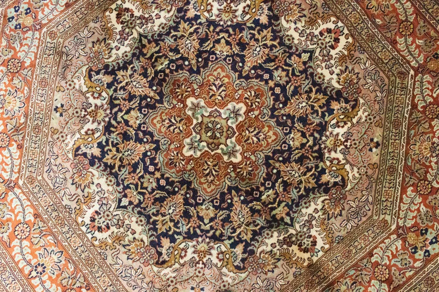 Seidenteppich - Kaschmir Seide sonderform  - 127 x 125 cm - blau