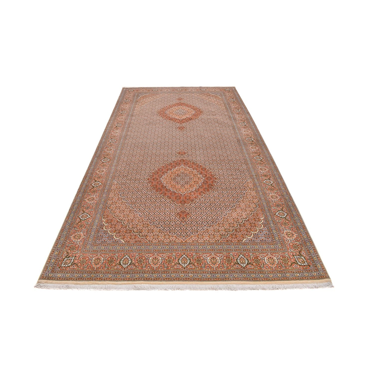 Läufer Perser - Täbriz - Royal - 407 x 201 cm - hellbraun