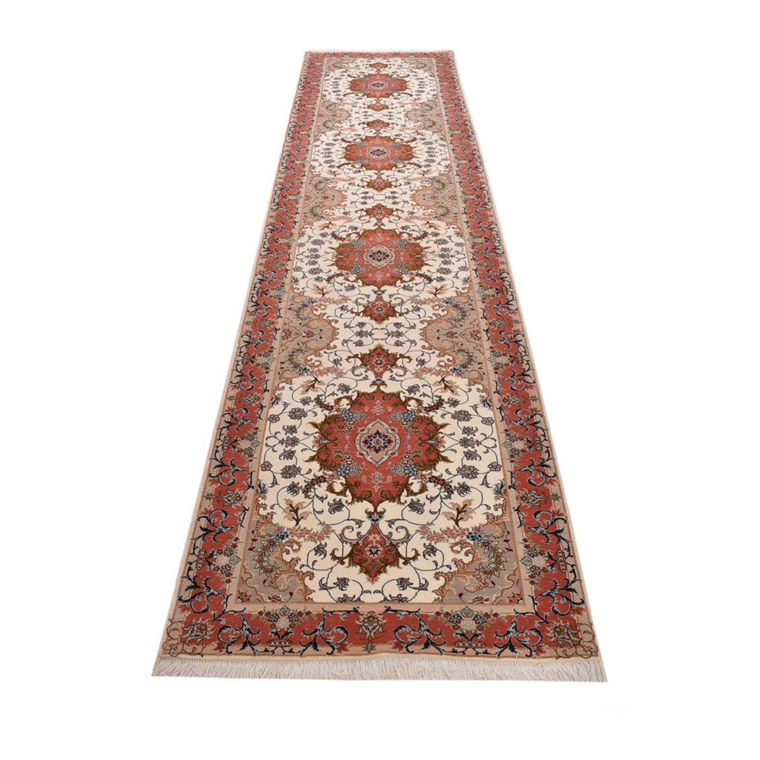 Läufer Perser - Täbriz - Royal - 404 x 89 cm - mehrfarbig