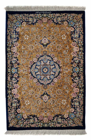 Perserteppich - Ghom 91 x 62 cm - dunkelblau