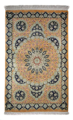 Perserteppich - Ghom 93 x 59 cm - senfgelb